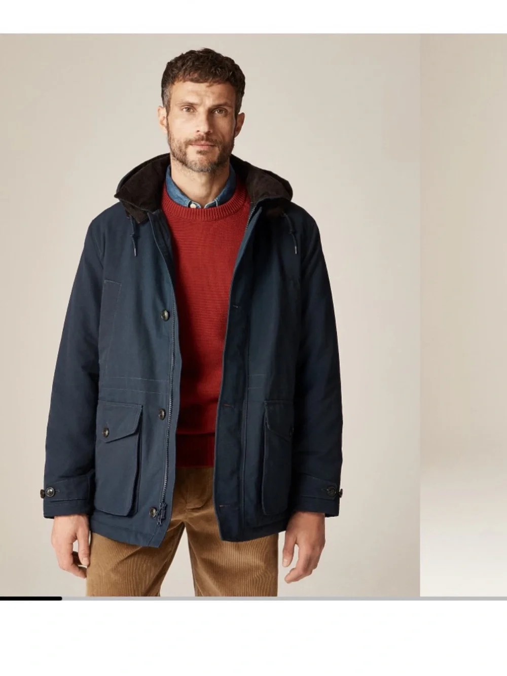 J.Crew Country jacket/coat with removable hood and PrimaLoft